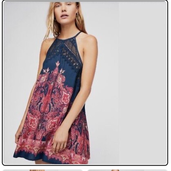 Free People NWT Shea Printed Slip Dress Navy Color - Picture 5 of 6